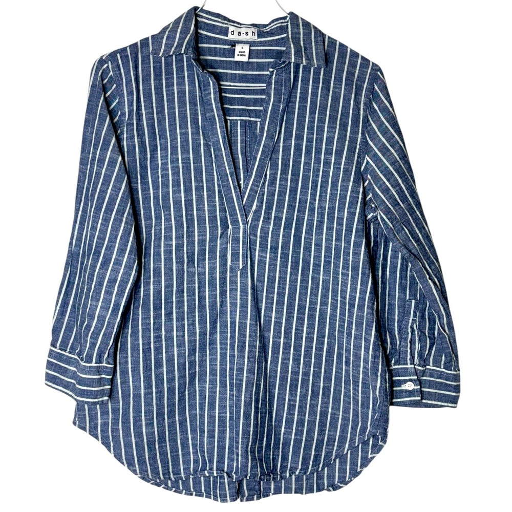 DASH Indigo Striped Cotton Roll‎ Sleeve Shirt